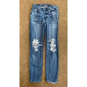 American Eagle Jeans Womens 00 Vintage High Rise Distressed Whiskered Y2K Denim